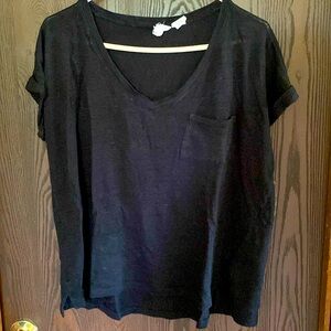 Black linen v neck top